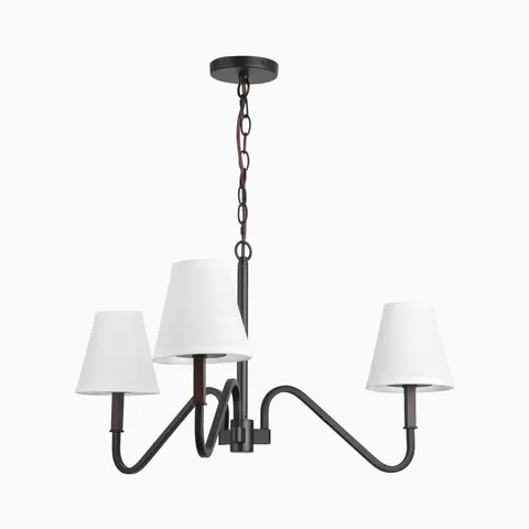 Clara Chandelier in Matte Black / White Linen