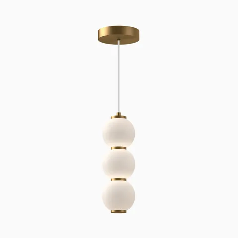 Sadie 7" LED Pendant in Aged Gold/Opal Matte Glass, Universal Voltage
