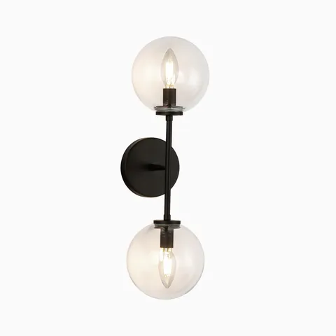 Hailey 20" 2 Lights Wall/Vanity Light in Matte Black/Clear Glass