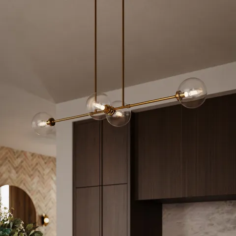 Hailey 48" 4 Lights Linear Pendant in Aged Gold/Clear Glass