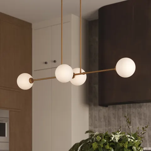 Hailey 48" 4 Lights Linear Pendant in Aged Gold/Opal Matte Glass