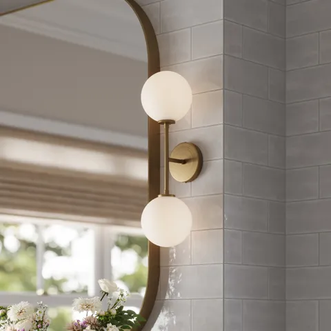 Hailey 20" 2 Lights Wall/Vanity Light in Aged Gold/Opal Matte Glass