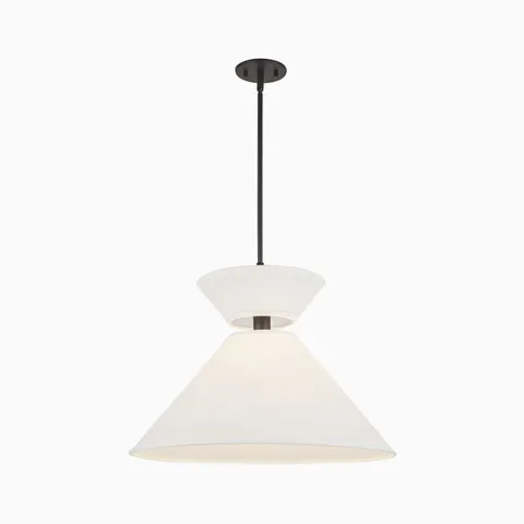 Cassie 22" 1 Light Pendant in Matte Black/White Linen