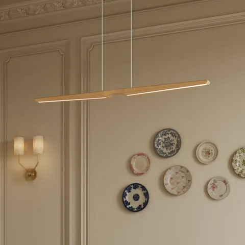 Hewett 42" LED Linear Pendant in Beech Wood, Universal Voltage