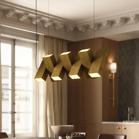 Jenkins 35" LED Linear Pendant in Vintage Brass, Universal Voltage