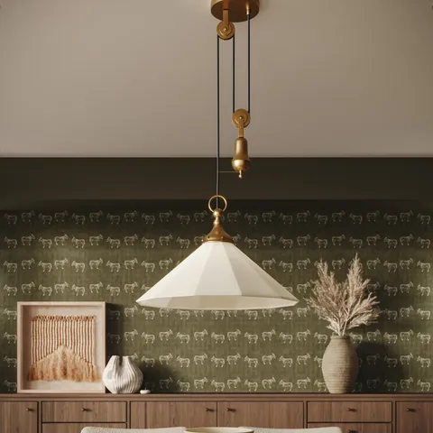 Jill 20" Socket Pendant in Brushed Gold/White Linen