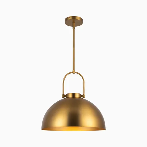 Aged gold dome pendant light with a smooth metal shade and matching suspension.