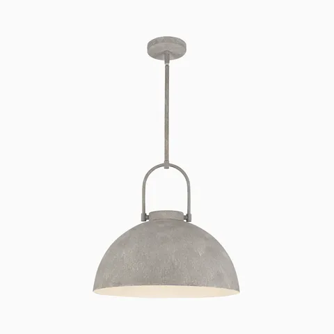 Steel dome pendant light with a textured metal shade and matching metal suspension.
