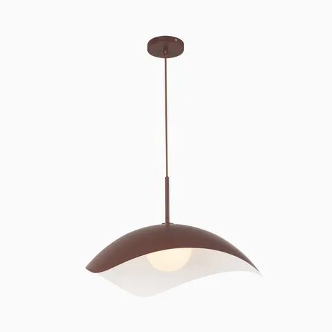 Contemporary brown socket pendant with a gently curved metal shade and soft white diffuser below, delivering balanced downward lighting with a clean sculptural modern form.