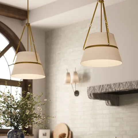 Matthew 18" 1 Light Pendant in Aged Gold/White Linen