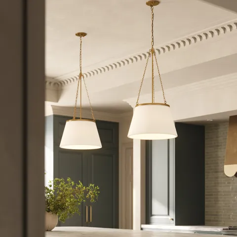 Reynold 18" 1 Light Pendant in Aged Gold/White Linen