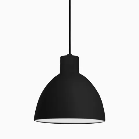 Black dome pendant light with a matte finish, matching black canopy, and black cord.