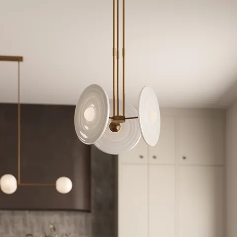 Lumira 18" LED Pendant in Vintage Brass/Glossy Opal