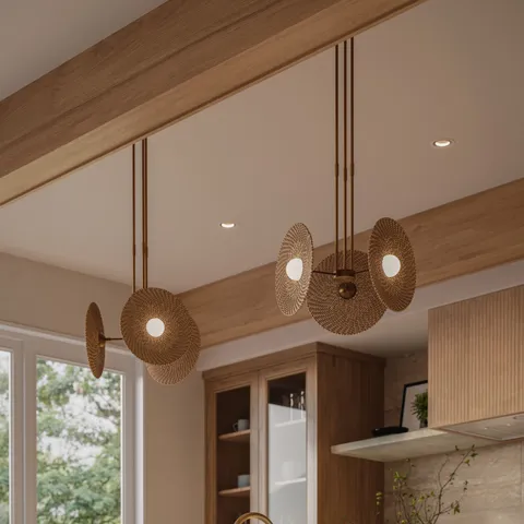Lumira 18" LED Pendant in Vintage Brass/Woven