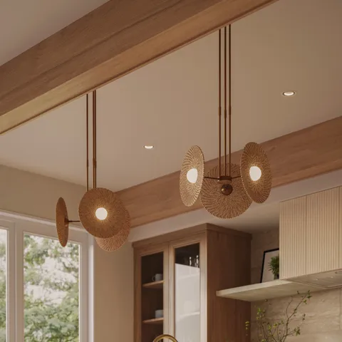 Lumira 18" LED Pendant in Vintage Brass/Woven