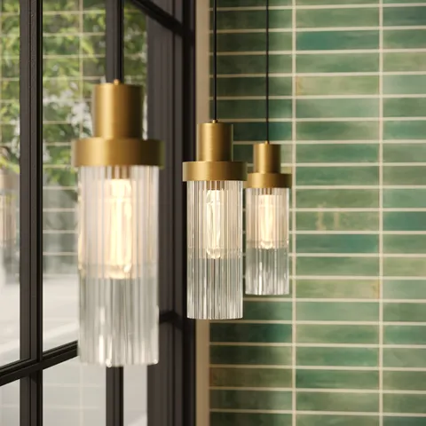 Gale 5" 1 Light Pendant in Brushed Gold/Clear Ribbed Glass