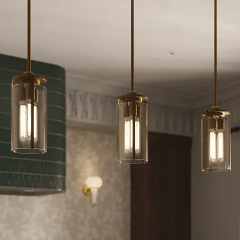 Howell 7" 3 Lights Pendant in Aged Gold/Clear Water Glass