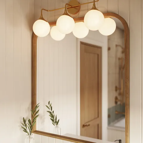 Sylvia 25" 3 Lights Vanity Light in Aged Gold/Opal Matte Glass