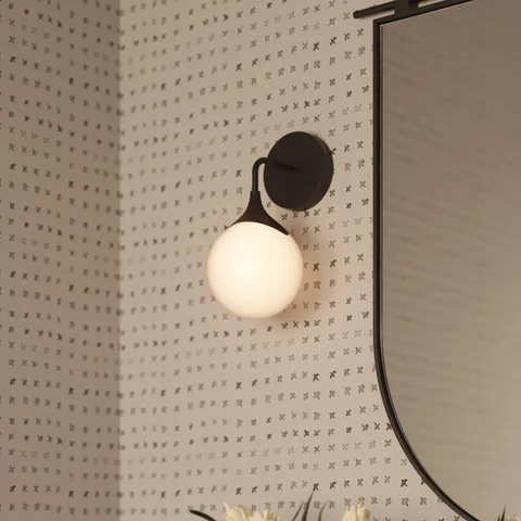 Sylvia 12" 1 Light Wall/Vanity Light in Matte Black/Opal Matte Glass
