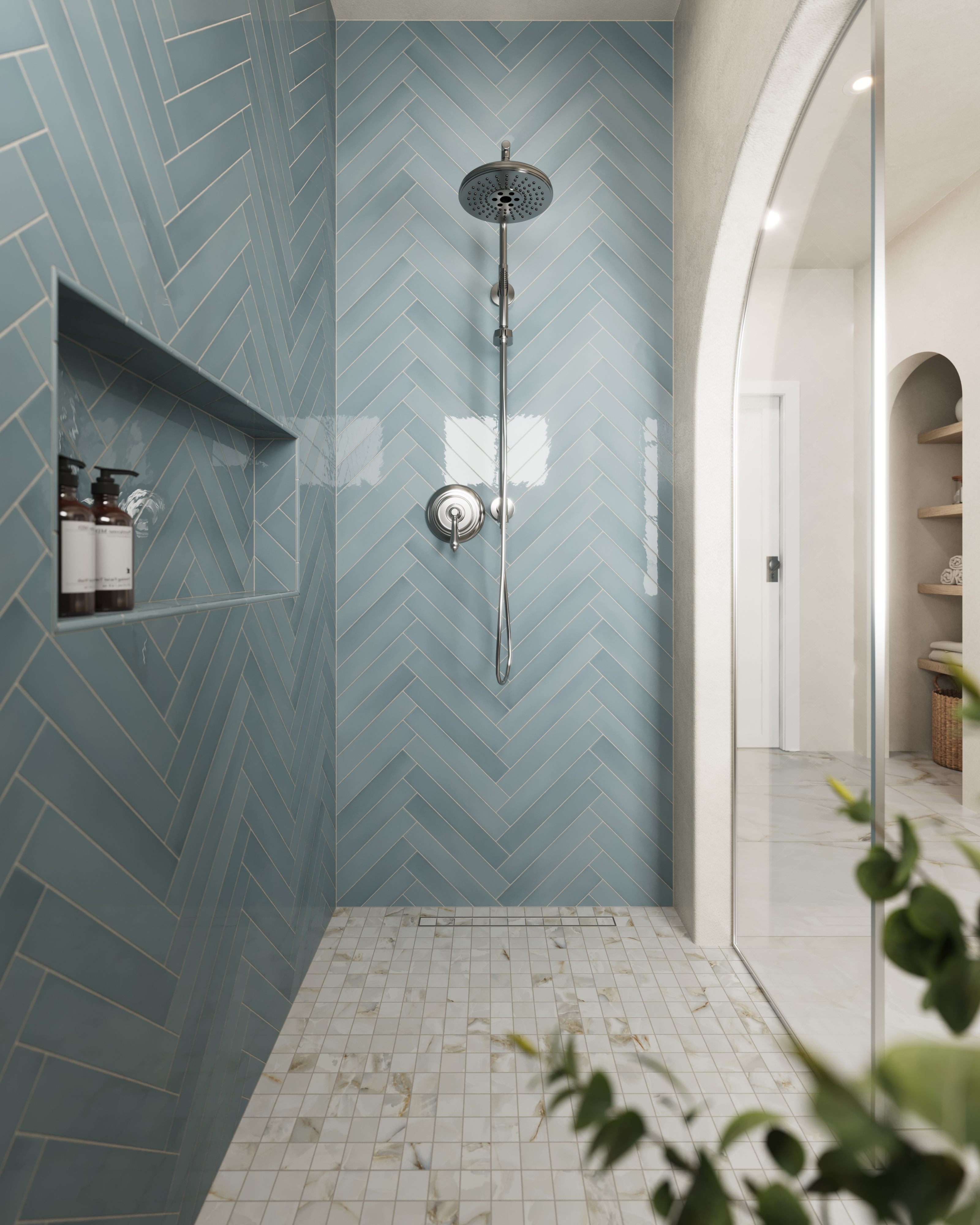 Maisie 0.5 x 8 Jolly Glossy Porcelain Tile in Ocean | Edward Martin