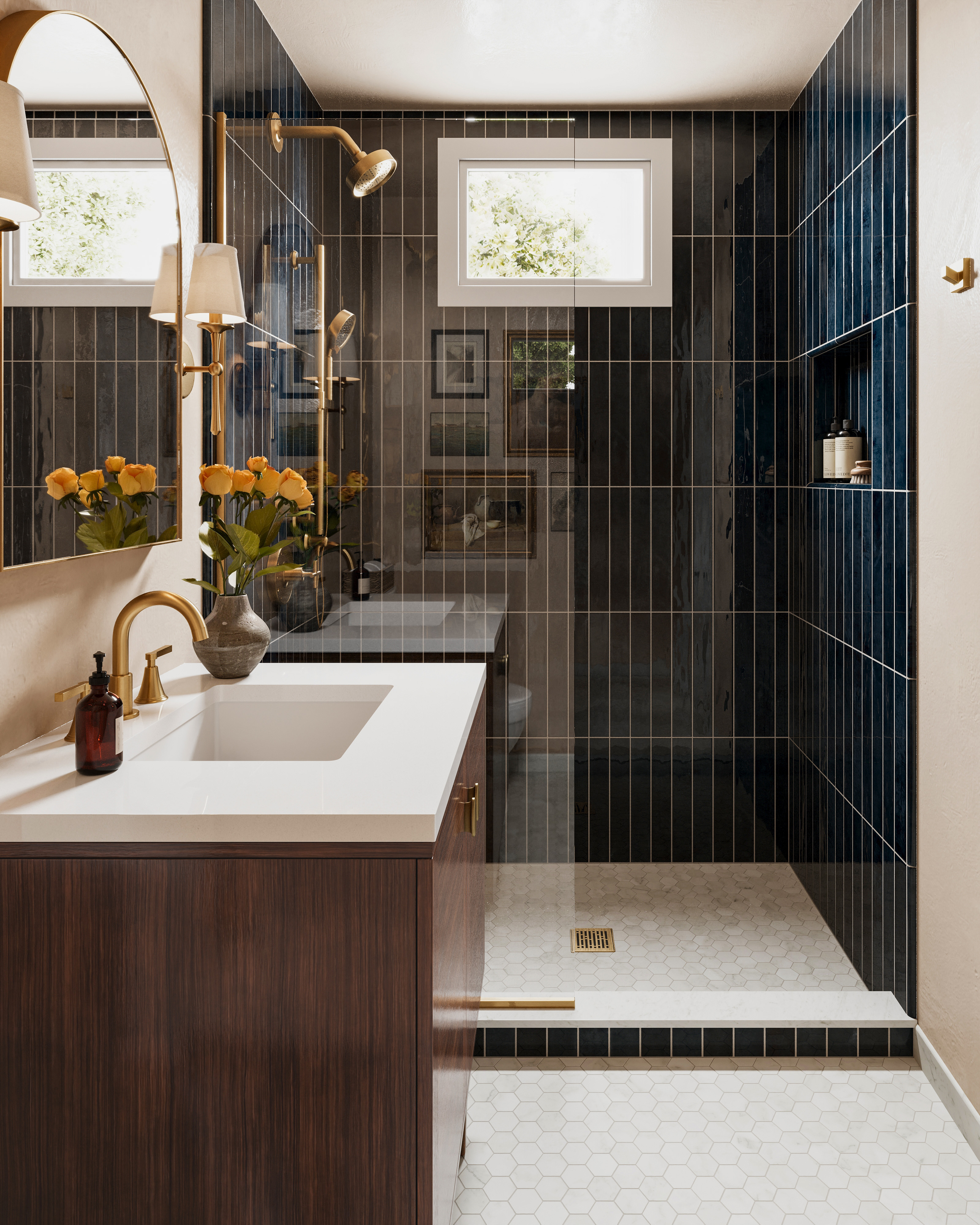 Jaden 2.5 x 16 Glossy Ceramic Tile in Navy | Edward Martin