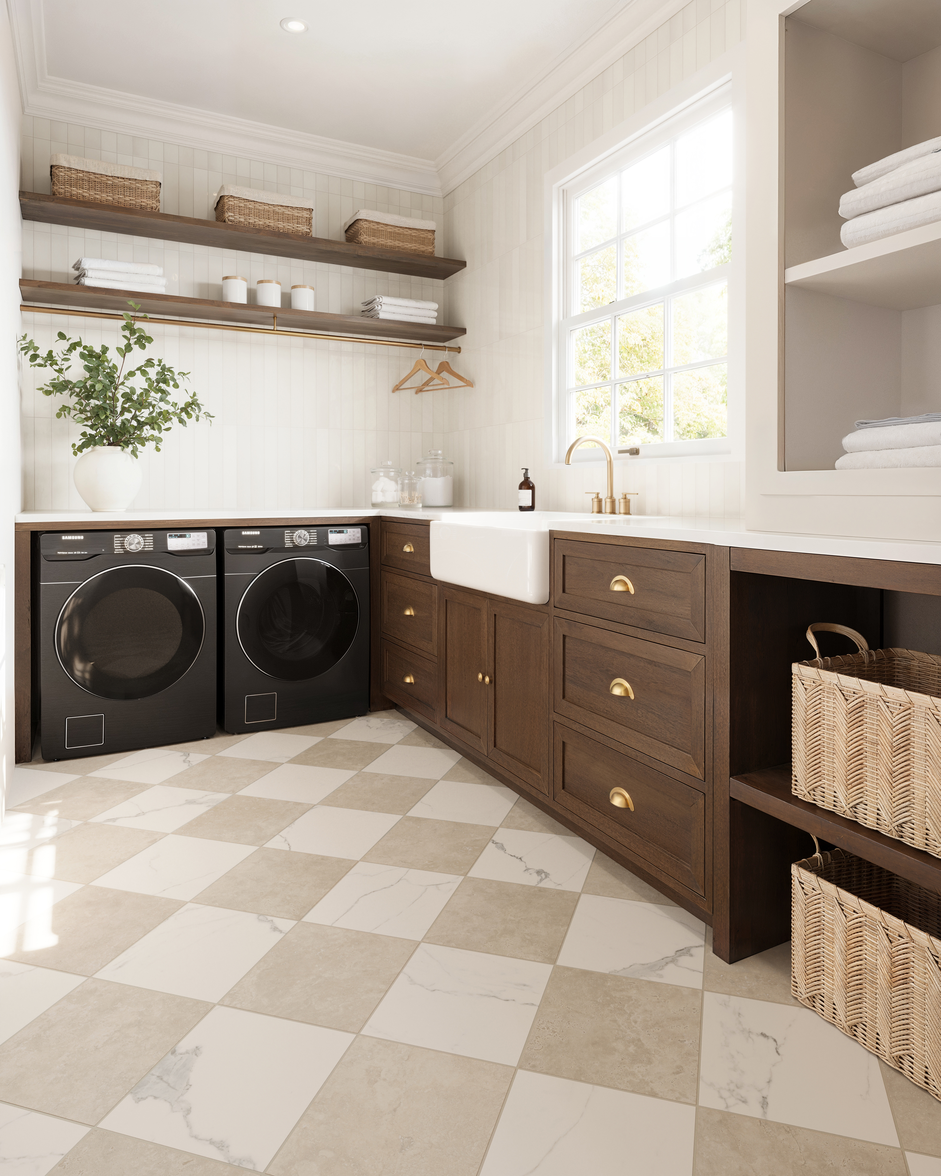 Leona 12 x 12 Checkerboard Matte Porcelain Tile in Calacatta and