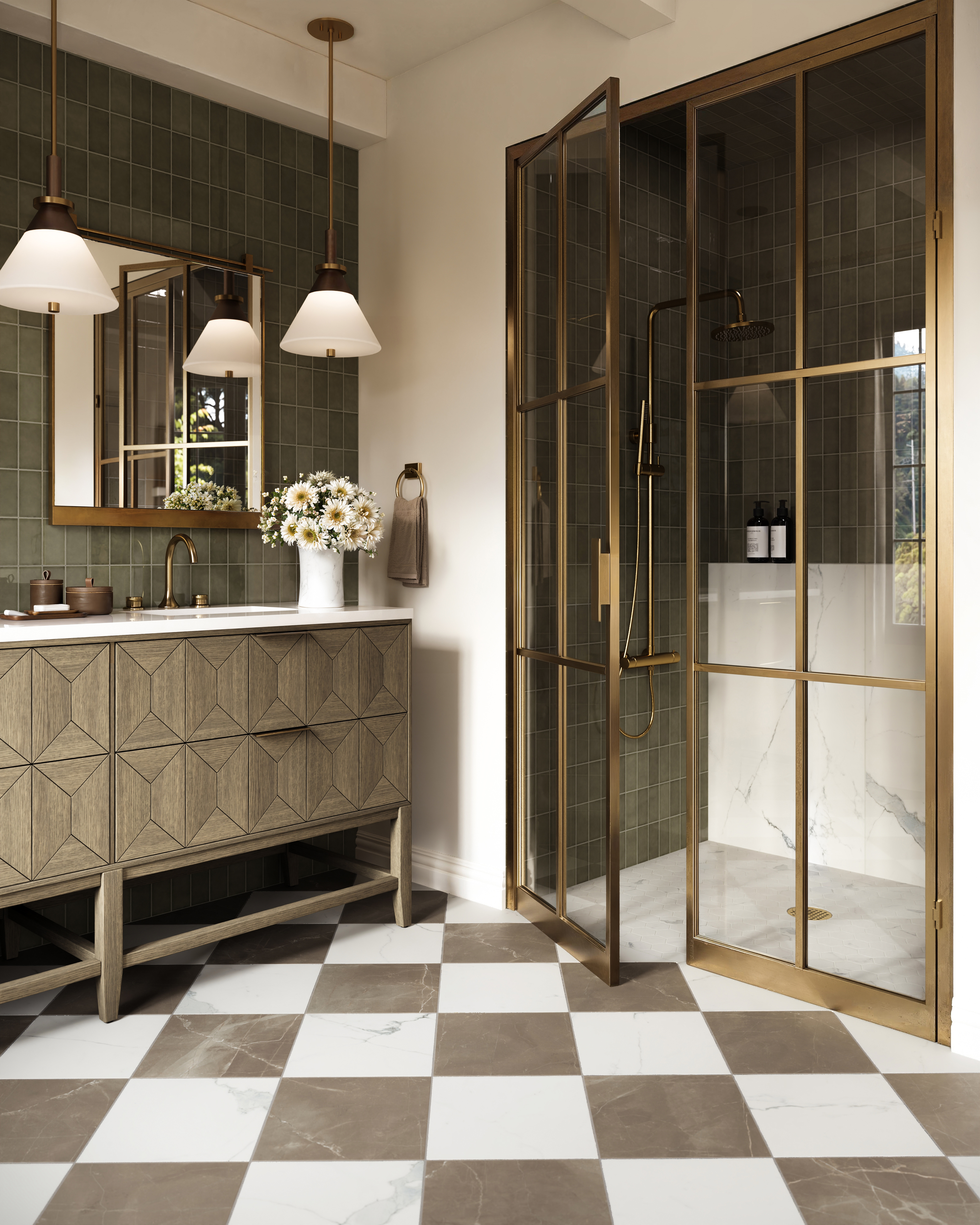 Leona 12 x 12 Checkerboard Matte Porcelain Tile in Calacatta and