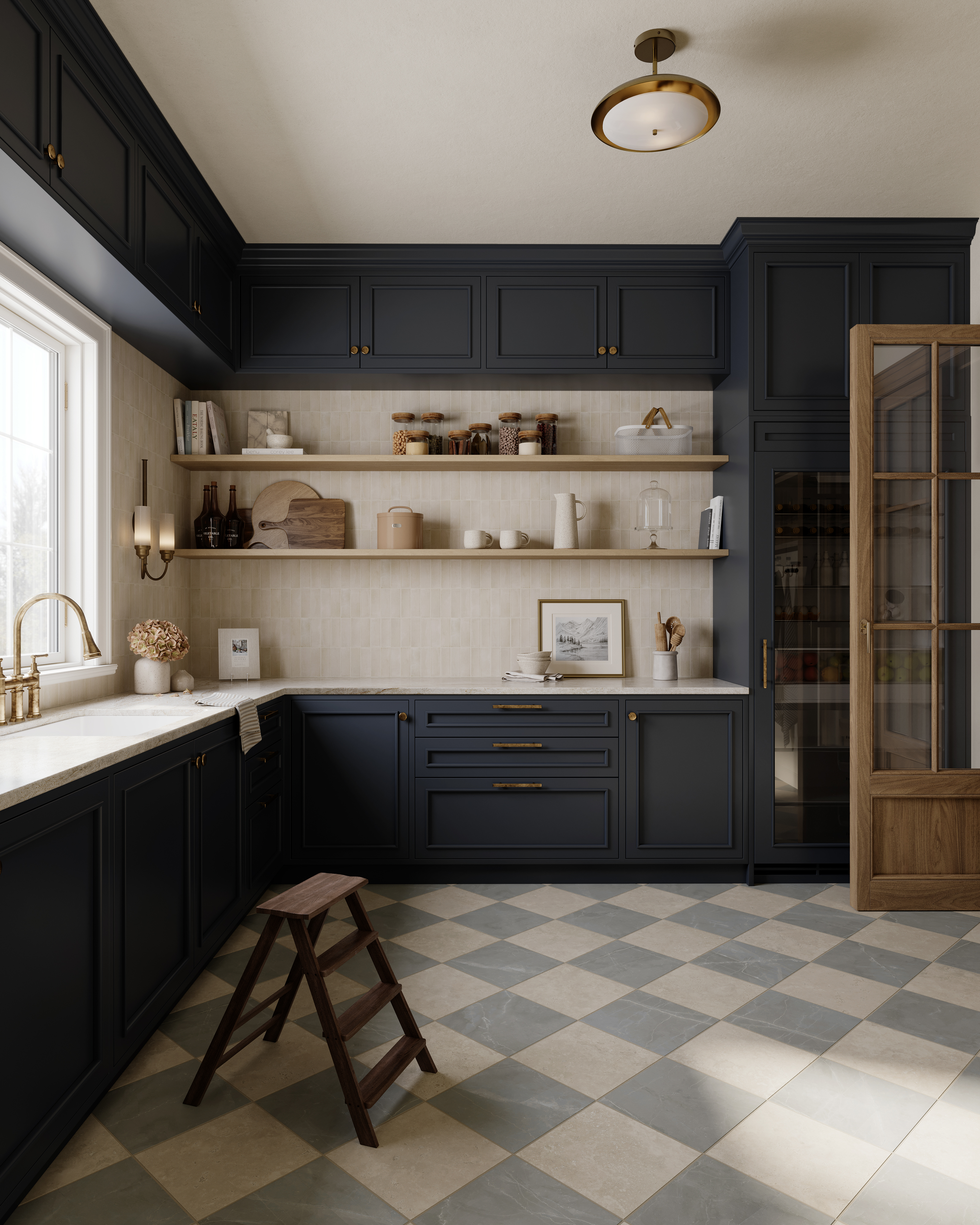 SIMONE MARIOTTI スエード モカシン ネイビー　42 Leona 12 x 12 Checkerboard Matte Porcelain Tile in Marfil and