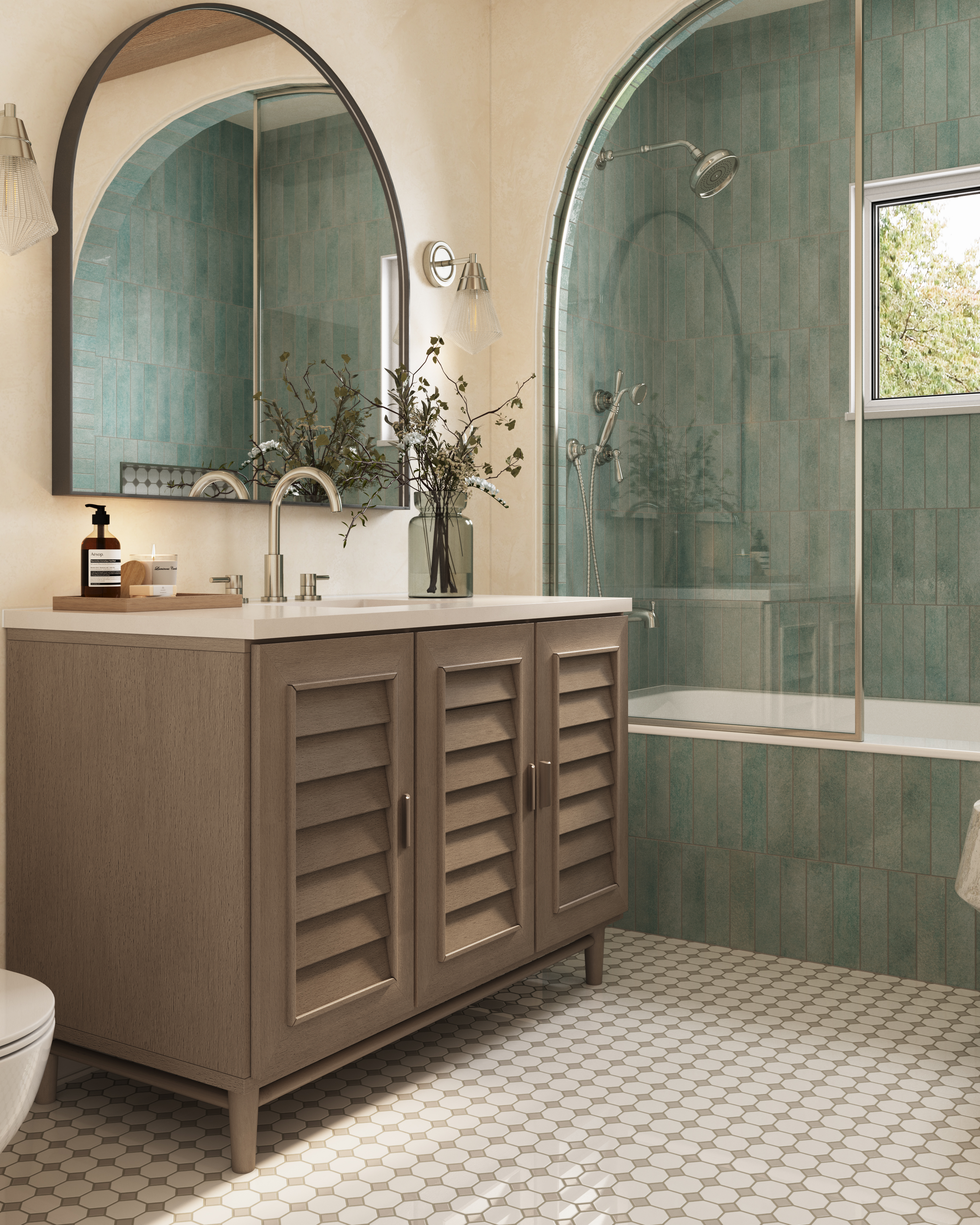 Aurelia 2.5 x 11 Glossy Porcelain Subway Tile in Seafoam | Edward