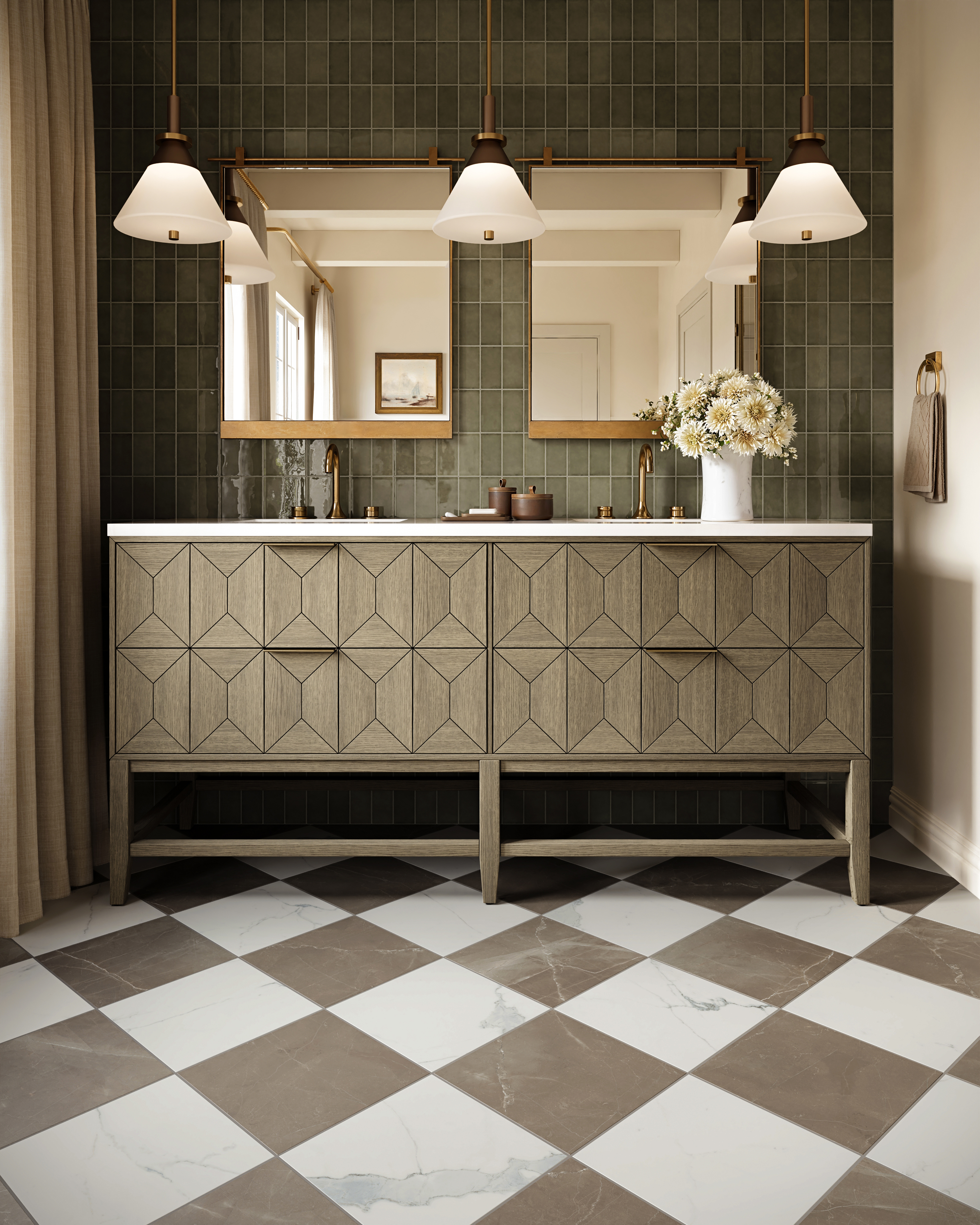 Leona 12 x 12 Checkerboard Matte Porcelain Tile in Calacatta and